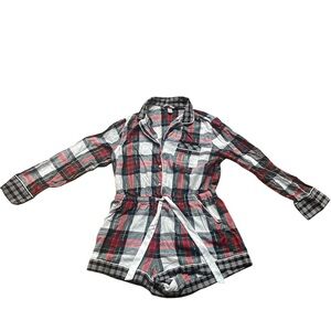 Victoria’s Secret Long Sleeve Button Plaid Romper with Rhinestone LOVE Detail